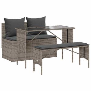 vidaXL 3 Piece Garden Dining Set with Cushions Grey Poly Rattan