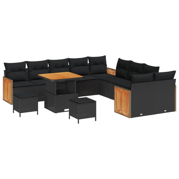 vidaXL Garden Sofa Set with Cushion 17 pcs Black Poly Rattan