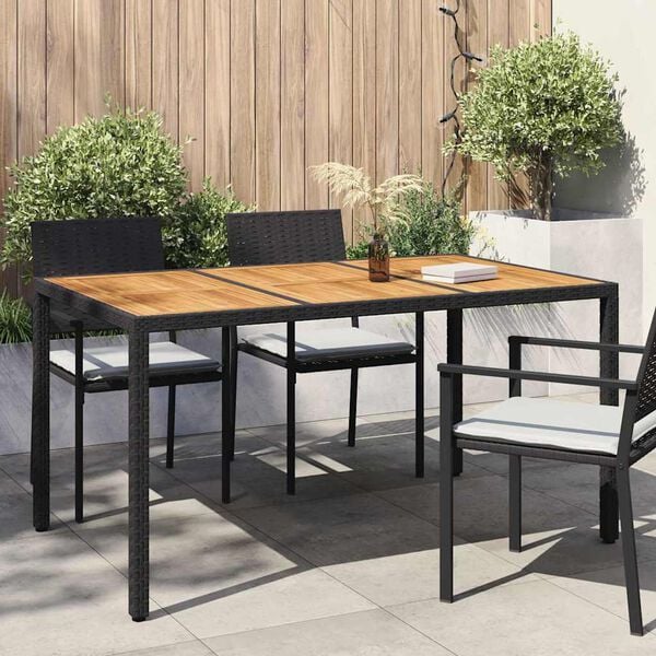 vidaXL Garden Dining Table Black 150 x 90 x 75 cm Poly Rattan