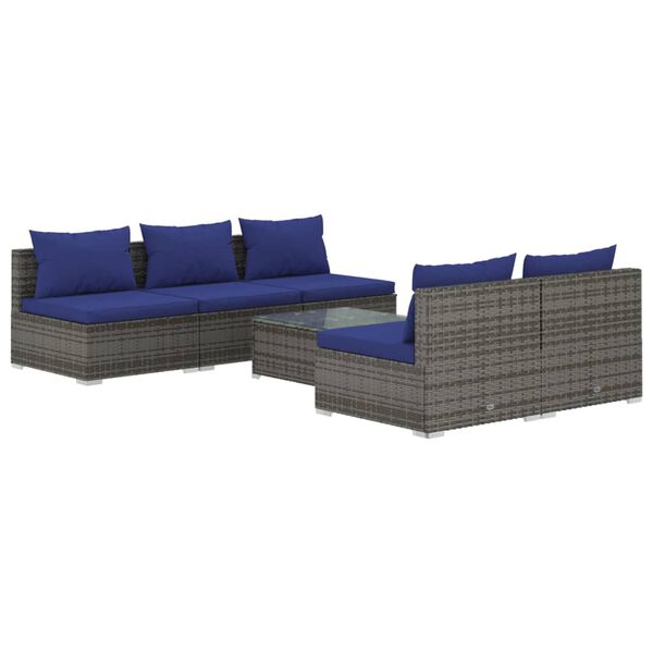 vidaXL 6 Piece Garden Lounge Set with Cushions Poly Rattan Grey