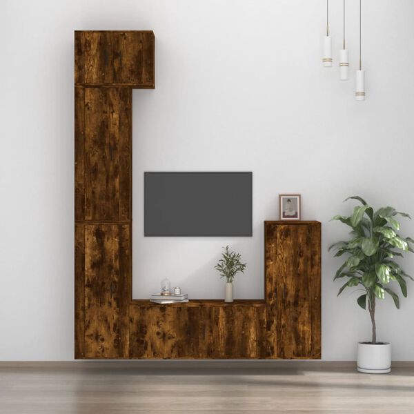 vidaXL 5 Piece TV Cabinet Set Smoked Oak Engineered Wood