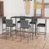 vidaXL 7 Piece Garden Bar Set with Cushions Poly Rattan Grey