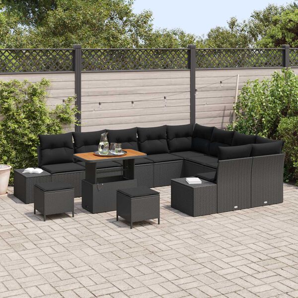 vidaXL Garden Sofa Set with Storage 12 pcs Black Poly rattan