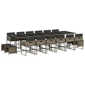 vidaXL 17 Piece Garden Dining Set with Cushions Grey Poly Rattan