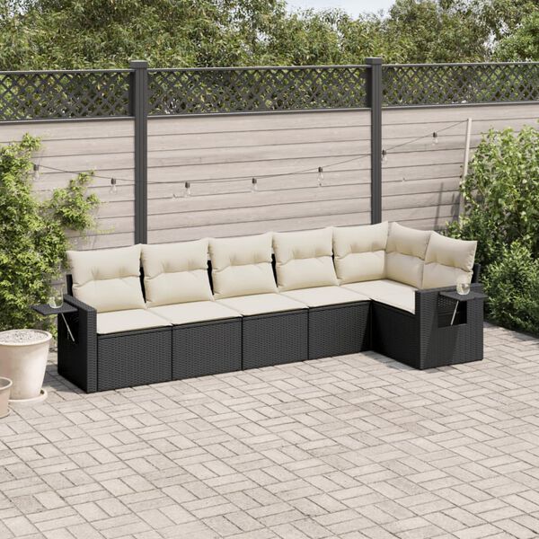 vidaXL 6 Piece Garden Sofa Set with Cushions Black Poly Rattan
