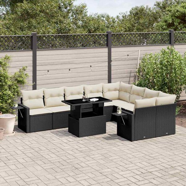 vidaXL 10 Piece Garden Sofa Set with Cushions Black Poly Rattan