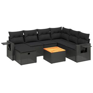 vidaXL 8 Piece Garden Sofa Set with Cushions Black Poly Rattan