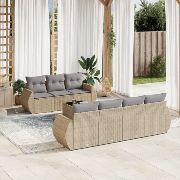vidaXL 8 Piece Garden Sofa Set with Cushions Beige Poly Rattan