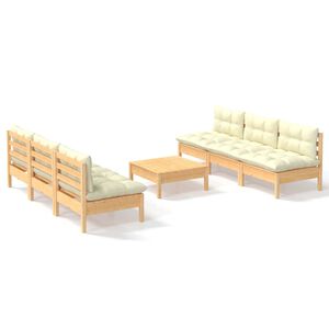 vidaXL 7 Piece Garden Lounge Set with Cream Cushions Pinewood