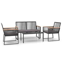 vidaXL 4 Piece Garden Lounge Set with Cushions Black Steel