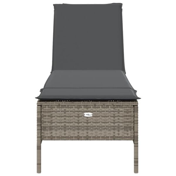 vidaXL Sun Lounger with Cushion Grey Poly Rattan
