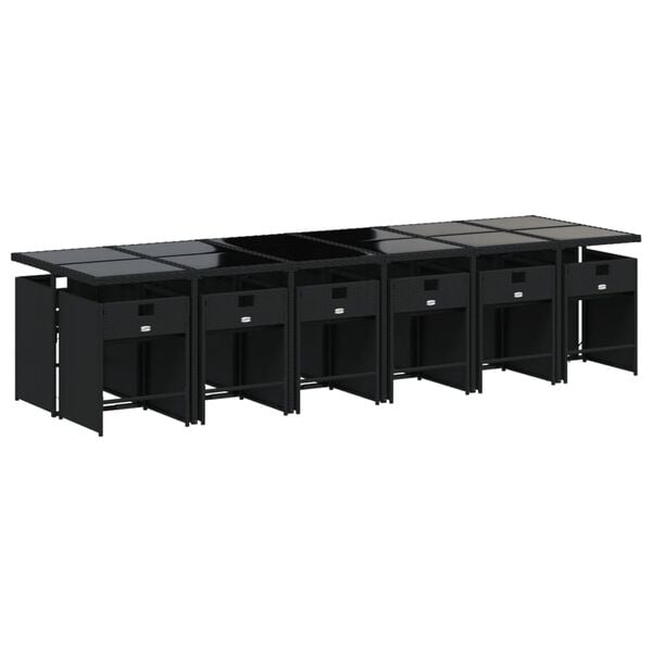 vidaXL 13 Piece Garden Dining Set with Cushions Black Poly Rattan