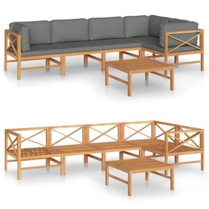 vidaXL 6 Piece Garden Lounge Set with Grey Cushions Solid Teak Wood