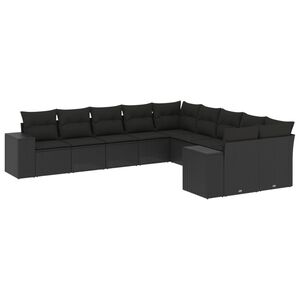 vidaXL 10 Piece Garden Sofa Set with Cushions Black Poly Rattan