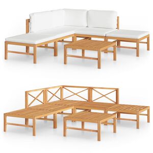 vidaXL 6 Piece Garden Lounge Set with Cream Cushions Solid Teak Wood