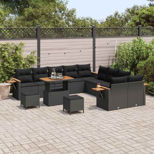 vidaXL Garden Sofa Set with Cushion 17 pcs Black Poly Rattan