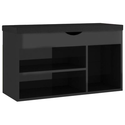 vidaXL Shoe Bench with Cushion High Gloss Black 80x30x47 cm Engineered Wood
