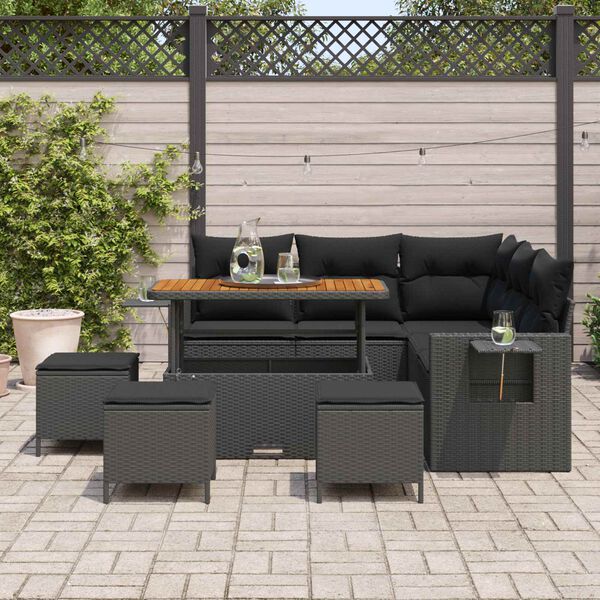vidaXL Garden Sofa Set with Cushion 10 pcs Black Poly Rattan