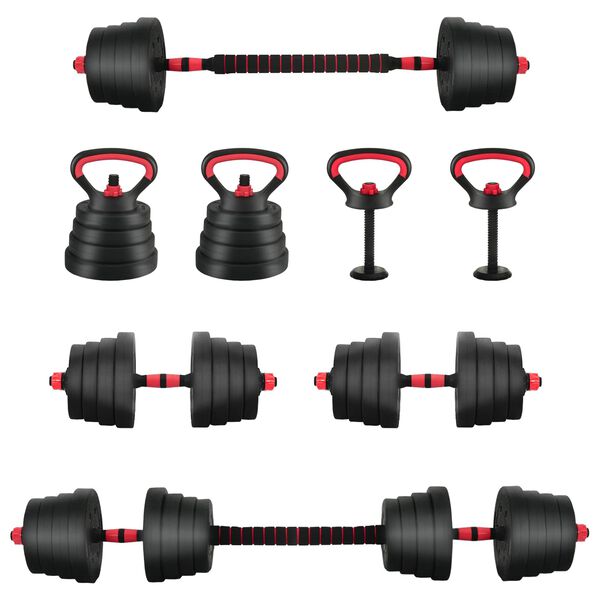 vidaXL 4-in-1 Dumbbell Set Black and Red 121 x 19.5 x 19.5 cm