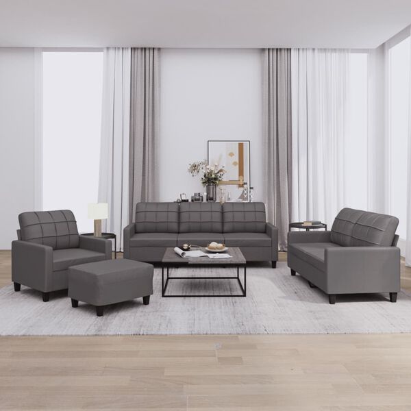 vidaXL 4 Piece Sofa Set with Cushions Grey Faux Leather
