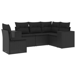 vidaXL 5 Piece Garden Sofa Set with Cushions Black Poly Rattan