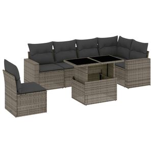 vidaXL 7 Piece Garden Sofa Set with Cushions Grey Poly Rattan