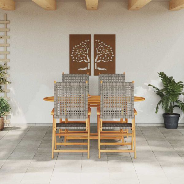 vidaXL Garden Dining Set Folding 5 pcs Grey Solid Acacia Wood