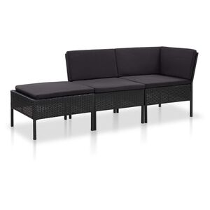 vidaXL 3 Piece Garden Lounge Set with Cushions Poly Rattan Black