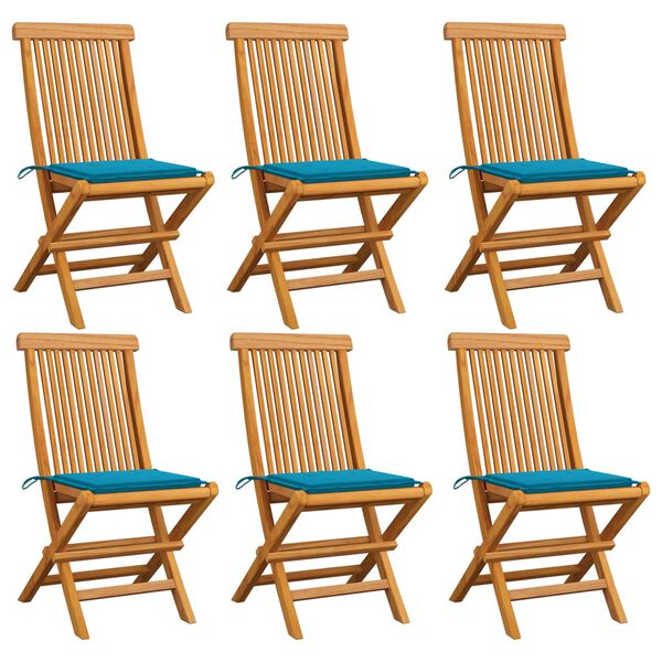 vidaXL Garden Chairs with Blue Cushions 6 pcs Solid Teak Wood