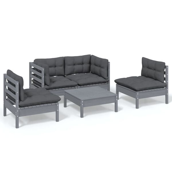 vidaXL 5 Piece Garden Lounge Set with Cushions Solid Pinewood
