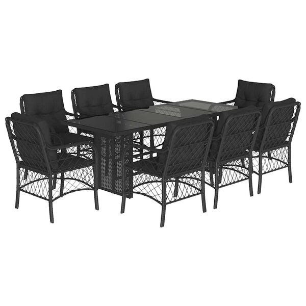 vidaXL 9 Piece Garden Dining Set with Cushions Black Poly Rattan