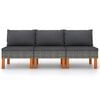 vidaXL Middle Sofas 3 pcs Poly Rattan and Solid Eucalyptus Wood