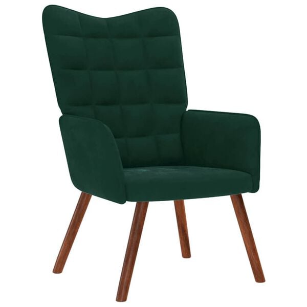 vidaXL Relaxing Chair with Stool Dark Green Velvet
