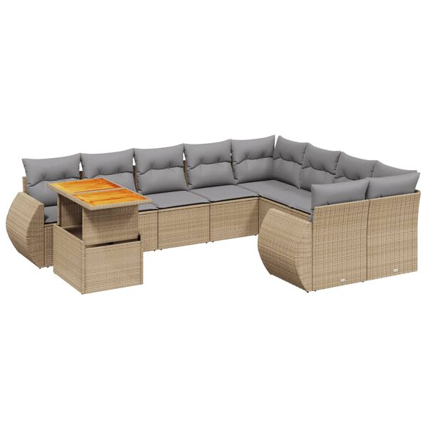 vidaXL 10 Piece Garden Sofa Set with Cushions Beige Poly Rattan