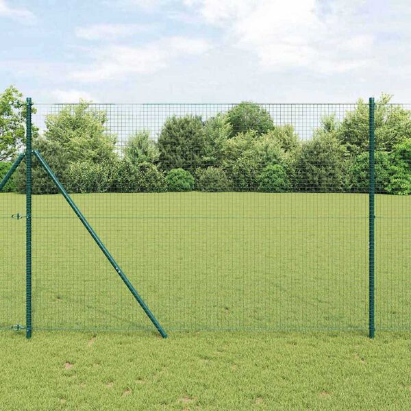 vidaXL Fence with Posts Green 1.5 x 10 m Steel