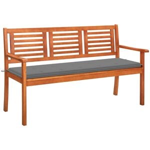 vidaXL 3-Seater Garden Bench with Cushion 150 cm Solid Eucalyptus Wood