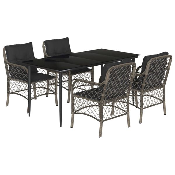 vidaXL 5 Piece Garden Dining Set with Cushions Grey Poly Rattan