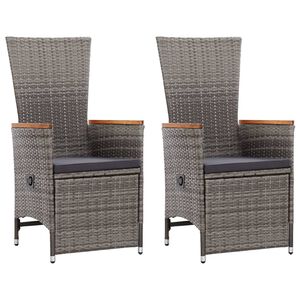 vidaXL Reclining Garden Chairs 2 pcs with Cushions Poly Rattan Grey
