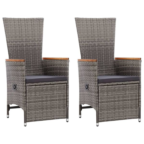 vidaXL Reclining Garden Chairs 2 pcs with Cushions Poly Rattan Grey