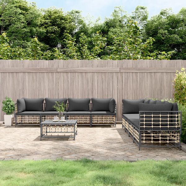 vidaXL 9 Piece Garden Lounge Set with Cushions Anthracite Poly Rattan