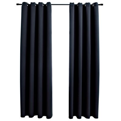 vidaXL Blackout Curtains with Metal Rings 2 pcs Black 140x245 cm