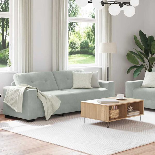 vidaXL 2 Piece Sofa Set with Cushions Light Grey Velvet