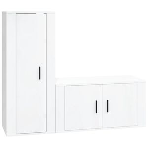 vidaXL 2 Piece TV Cabinet Set High Gloss White Engineered Wood