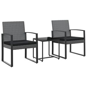 vidaXL 3 piece Garden Dining Set with Cushions Dark Grey PP Rattan