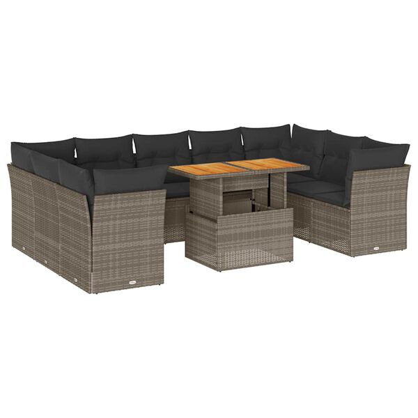 vidaXL 10 Piece Garden Sofa Set with Cushions Grey Poly Rattan