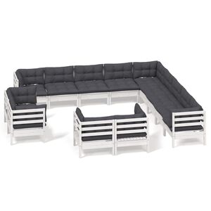 vidaXL 13 Piece Garden Lounge Set with Cushions White Solid Pinewood