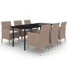 vidaXL 7 Piece Garden Dining Set with Cushions Poly Rattan and Glass