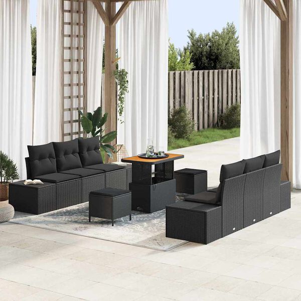 vidaXL Garden Sofa Set 9 pcs Black Poly Rattan and Powder-Coated Steel