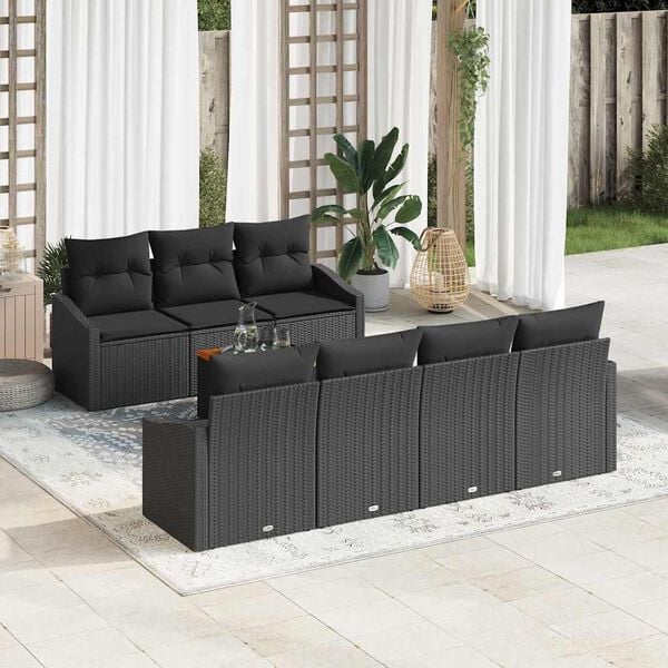 vidaXL Garden Sofa Set with Cushion 8 pcs Black Poly Rattan