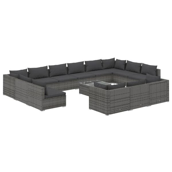 vidaXL 14 Piece Garden Lounge Set with Cushions Grey Poly Rattan